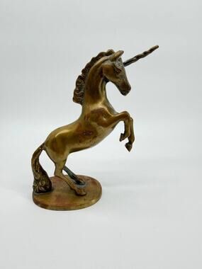 Vintage Brass Unicorn Figurine India Mythical Horse Statue 1.22 lb